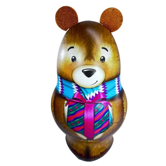 Other - Teddy Bear Tin 10" Tall Felt Ears Decorative Candy Box Metal Gift Container